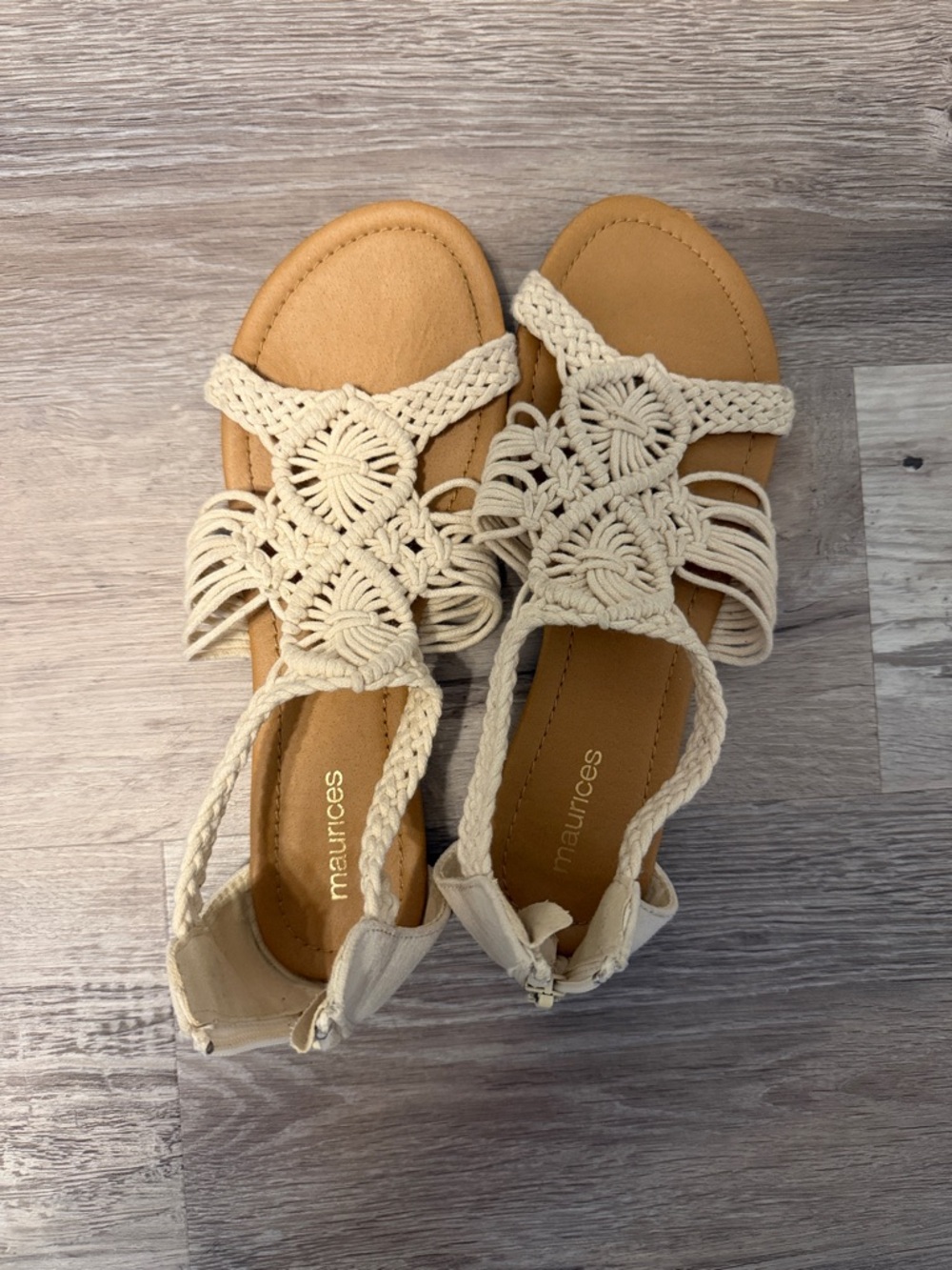 Maurices Tan Footbed with Cream Macramé Women's Sandals